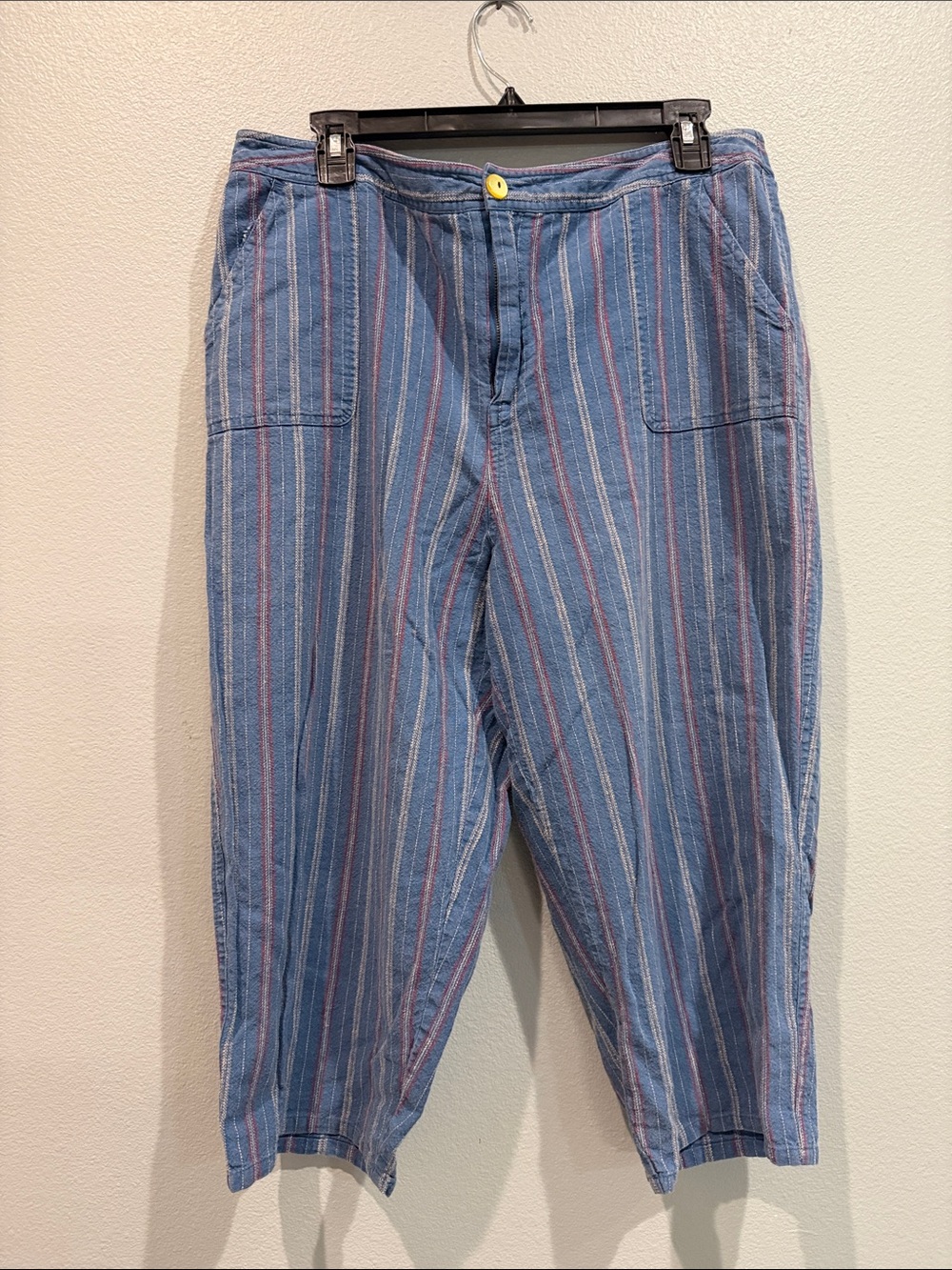 Koret Striped Blue Linen Cotton Capris Front Patch Pockets 14 Nautical Beach